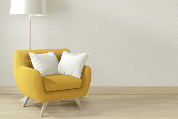 Interior poster mock up living room with yellow sofa arm shair.3D rendering